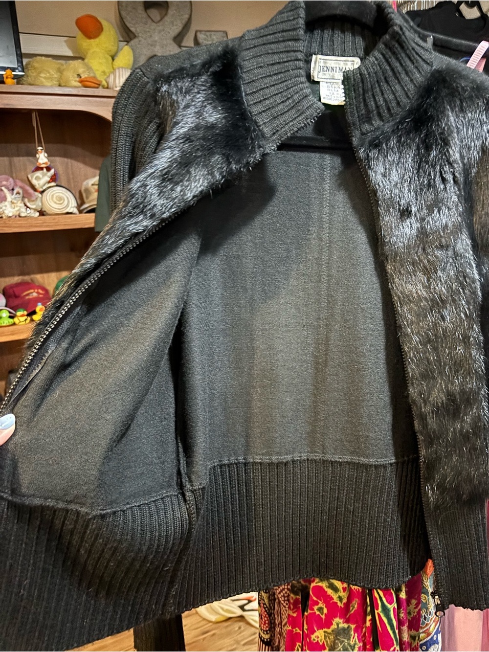 Jenni Black Fur Front Zip cardigan Jacket Y2K - Picture 4 of 5